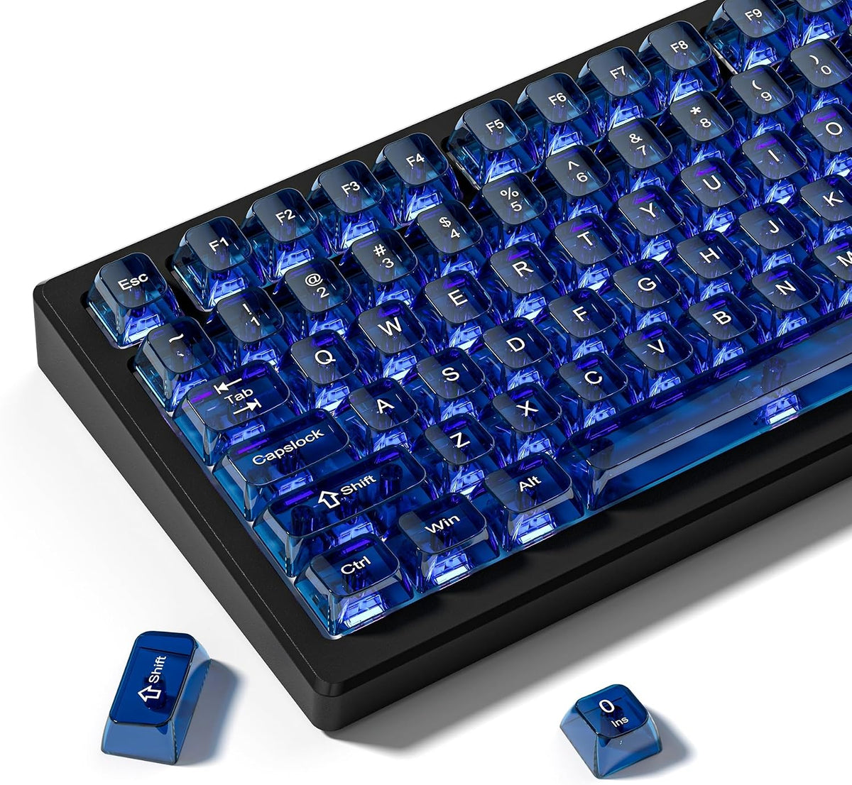dagaladoo Teclas transparentes, Teclas de teclado transparentes, Juego de teclas de gelatina, Teclas translúcidas, Teclas de perfil MDA para teclados mecánicos con interruptores MX (azul oscuro)