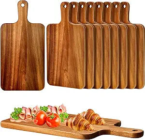 Tablas de Cortar de Bambú Carbonizado Nuenen — Pack de 10, 40 x 20 cm, con Mango, para Cocina y Servicio