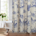 MUGINYU French Toile de Jouy Shower Curtain Linen 72x72 - Blue Countryside Landscape with Sheep, Dogs, Trees, Farmhouse Bath Decor