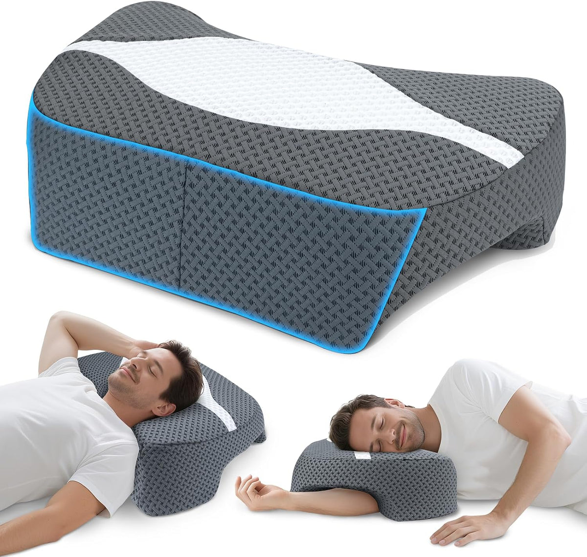Almohada SAHEYER para dormir de lado con orificio para el brazo, almohada de hombro mejorada de espuma viscoelástica para aliviar el dolor de cuello, soporte ajustable multiángulo para los brazos para un sueño sin presión en adultos (gris)