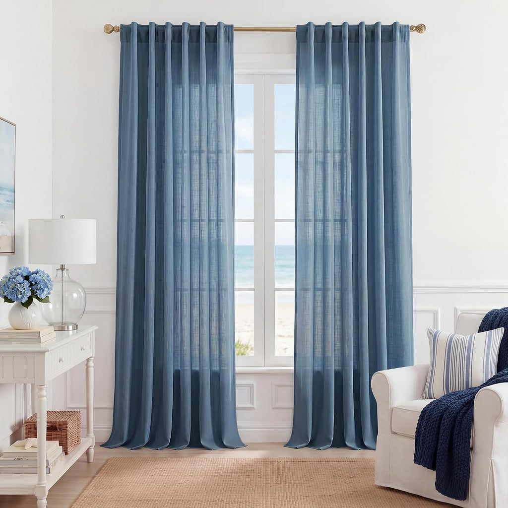 USADO - NICETOWN Cortinas de Lino Azul Piedra 84'' | Set de 2 Paneles, 55'' Ancho, Filtrado de Luz, Rod Pocket y Back Tab