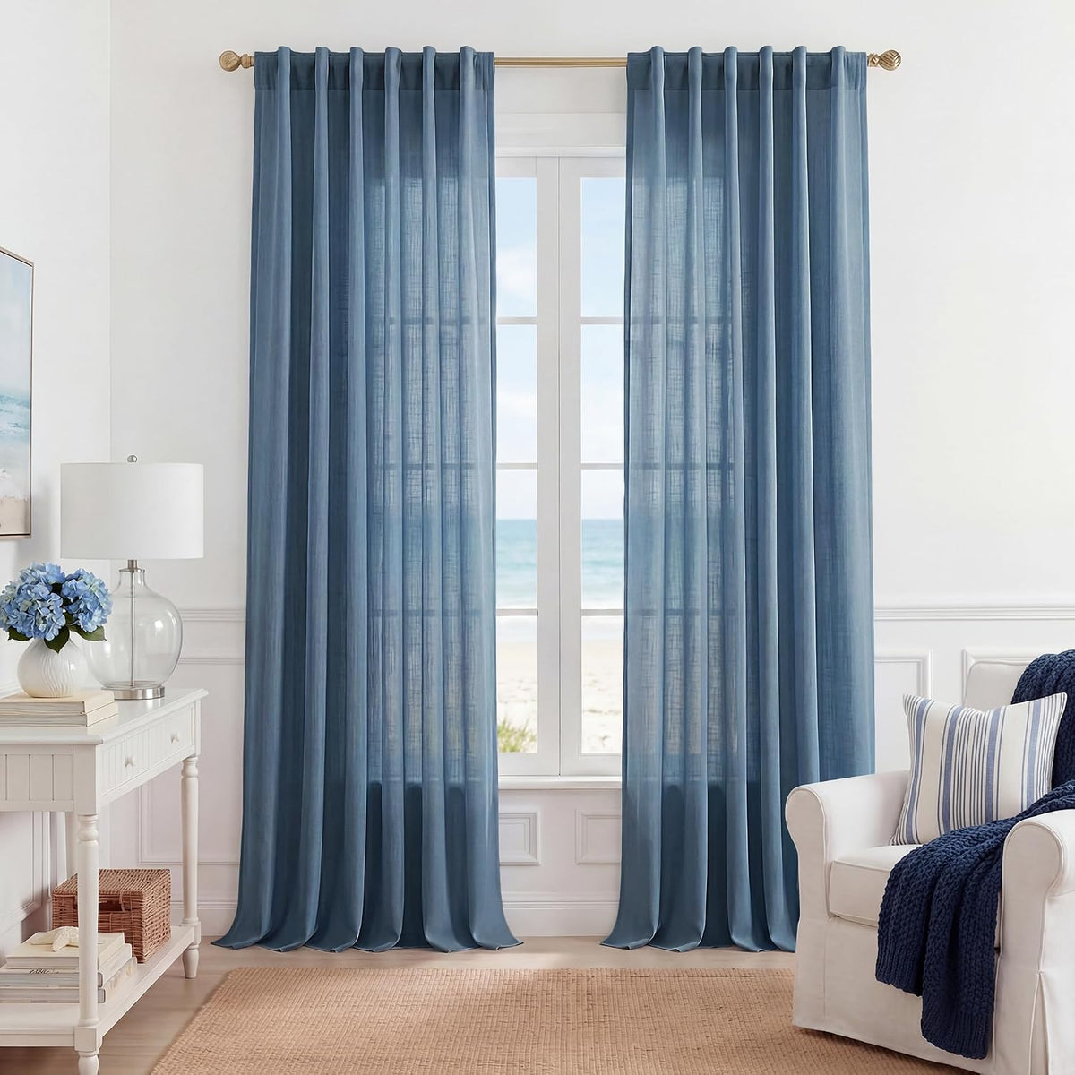 USADO - NICETOWN Cortinas de Lino Azul Piedra 84'' | Set de 2 Paneles, 55'' Ancho, Filtrado de Luz, Rod Pocket y Back Tab