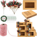 Shihanee 37 Pcs Christmas Cookie Boxes with Window Kraft Pastry Box with Artificial Pine Picks Gift Tags and Cotton Twine DIY Decorative Containers for Pastries, Cookies Gift-Giving Supplies(Flocked)