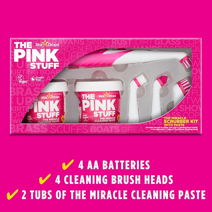 Kit de Limpieza Stardrops The Pink Stuff — 2 Pastas Milagrosas + Fregador Eléctrico + 4 Cabezales, 6 Piezas