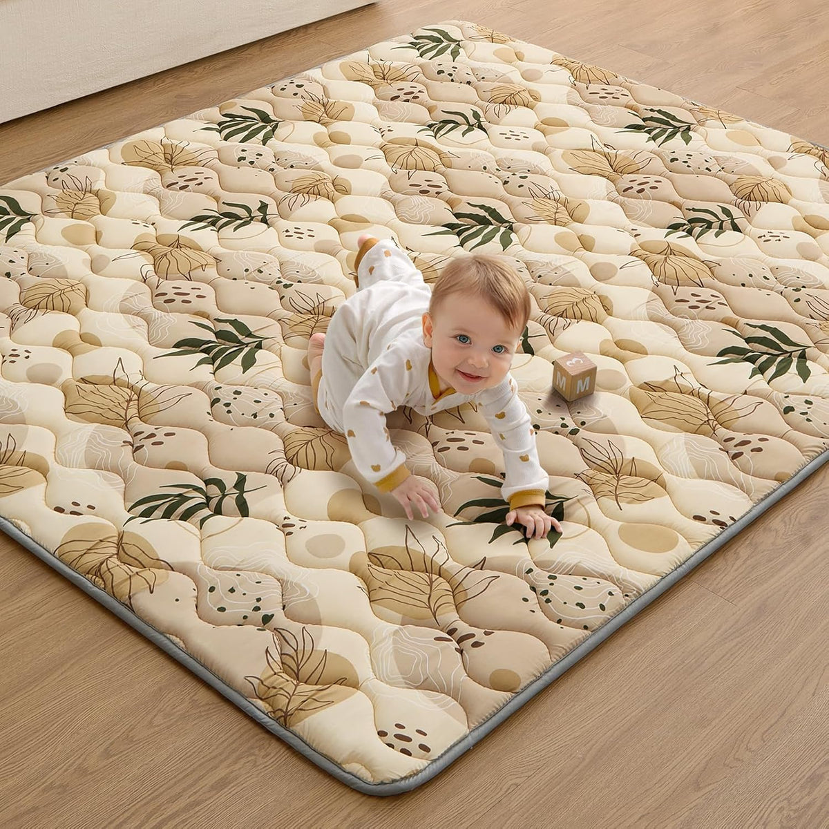 Alfombra de Juego para Bebé Blissful Diary 71x59 Pulgadas | Extra Gruesa y Grande de Espuma Suave | Plegable y Lavable para Gatear | Diseño en Tonos Tierra
