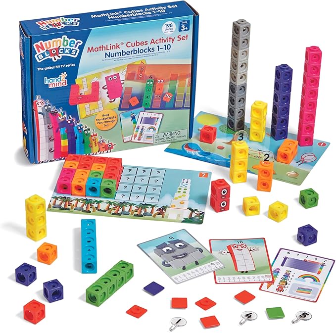 hand2mind MathLink Cubes Numberblocks Juego de Actividades 1-10, 30 Actividades de Aprendizaje Preescolar, Bloques de Conteo, Cubos de Enlace, Juguetes Educativos para Niños, Juegos de Números