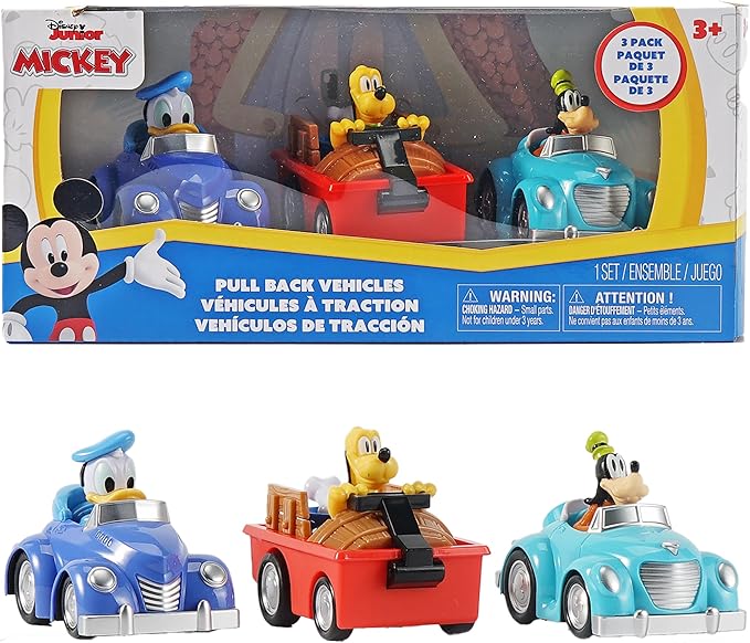 Carros de Friccion Disney Junior Pack x3 — Donald, Goofy y Pluto para Ninos desde 3 Anos