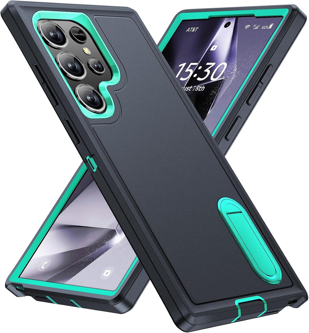 BaHaHoues Funda para Samsung Galaxy S24 Ultra con Soporte Integrado | Antigolpes Grado Militar para Galaxy S24 Ultra 5G Azul Oscuro/Azul Aqua