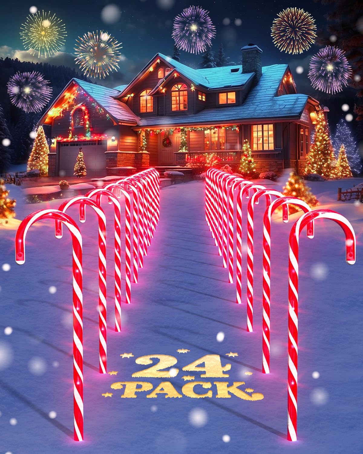 Luces Candy Cane para Jardín 17" – Pack de 24 Unidades con LED Rojo