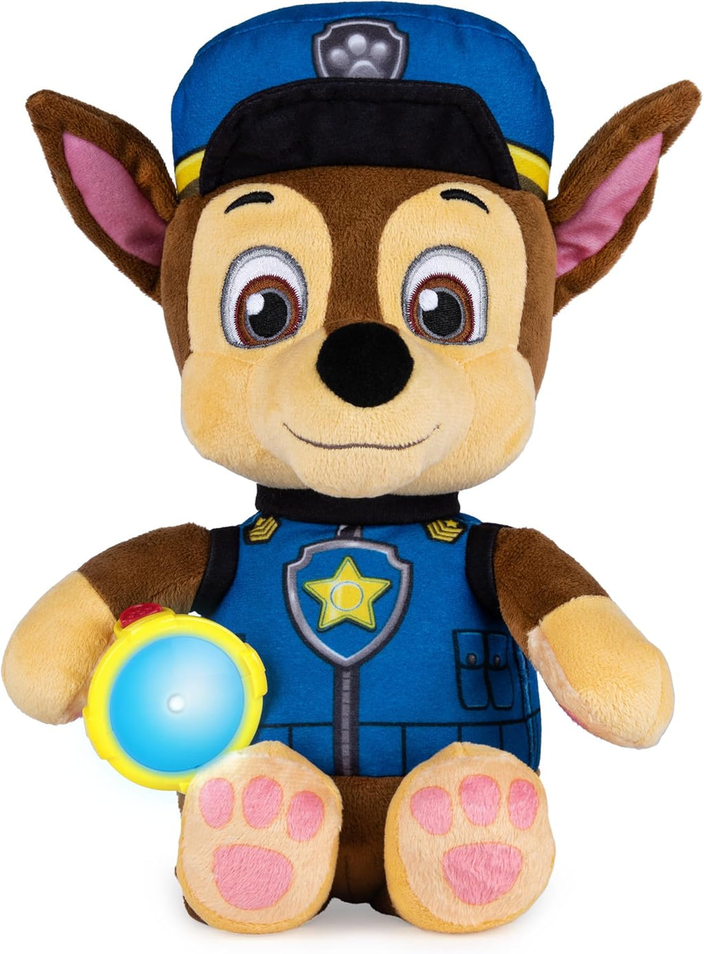 Paw Patrol, peluche de Chase para acurrucarse con linterna y sonidos, para niños de 3 años en adelante 
