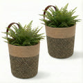 Paquete de 2 cestas colgantes de yute natural de 7 x 8 pulgadas, redondas, tejidas, para decoración de pared y almacenamiento, ideales para plantas y organización del hogar. Cestas de pared para dormitorio, sala de estar, baño y decoración bohemia (yute).