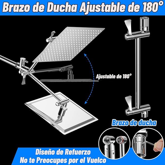 Jasinber Ducha de Lluvia 8" con Brazo Extensible 11" y Ducha de Mano – Cromo