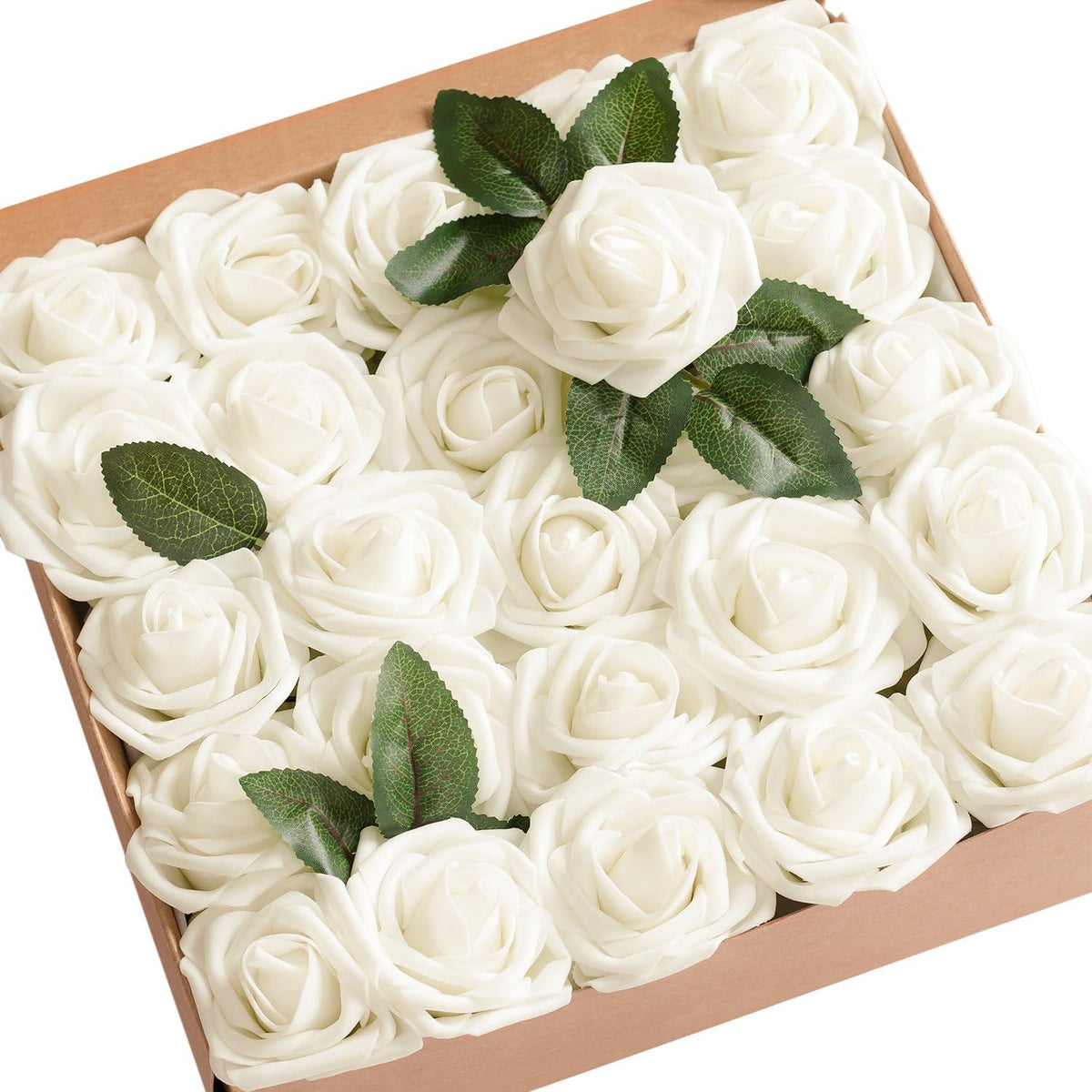 Flores Artificiales Ling's Moment – 50 Rosas de Espuma Color Marfil con Tallos, 7.6 cm