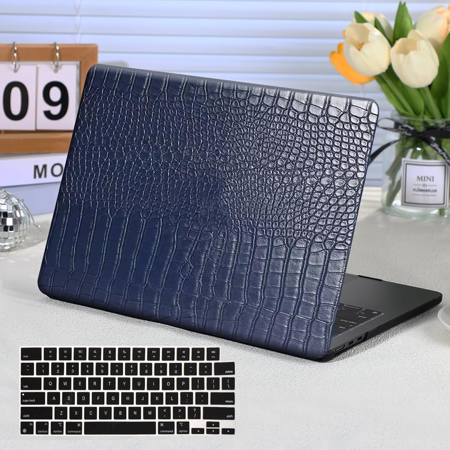 Funda Funut para MacBook Air 13.6" M5 M4 M3 M2 – Cuero Cocodrilo con Cubierta de Teclado, Azul
