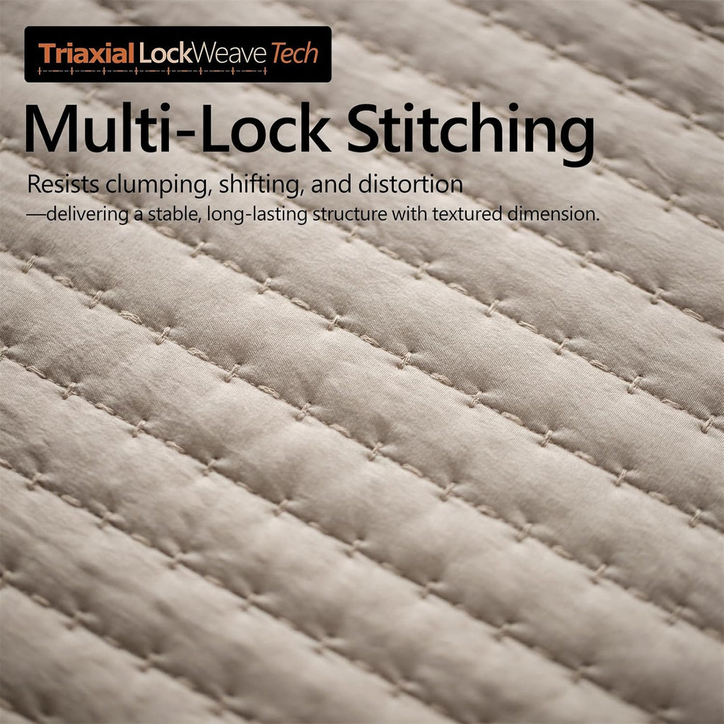 Set Quilt XL Queen 98"x98" – Colcha Lavada Suave 3 Capas | Acolchado Multi-Lock | Estilo Nórdico Minimalista | Avena