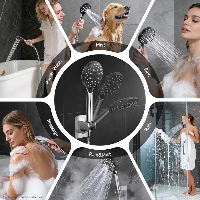 Veken Cabezal de Ducha de Lluvia con Ducha de Mano – Alta Presión, Múltiples Modos, Cromo Plateado