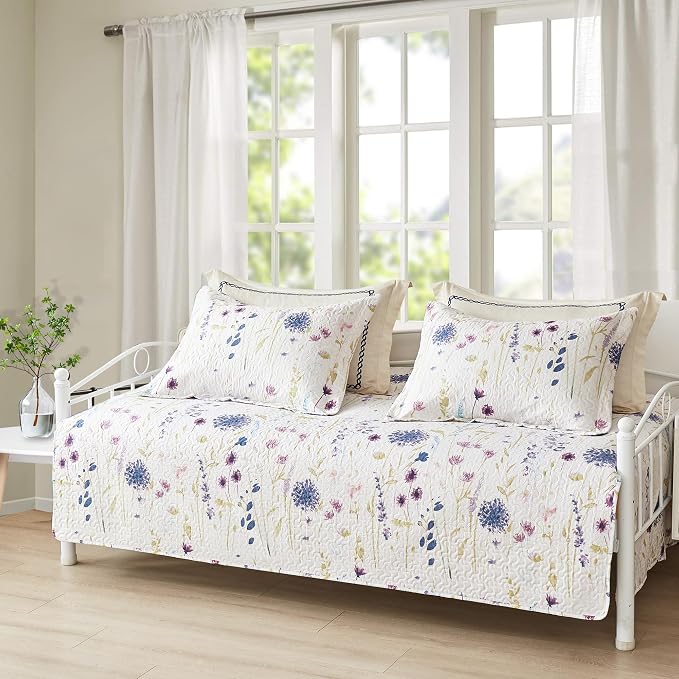 Juego de funda para cama individual con estampado floral, 3 piezas, reversible, acogedora, con edredón de doble cara y estampado de flores moradas, para todas las estaciones, para cama individual, con 2 fundas de almohada estánda