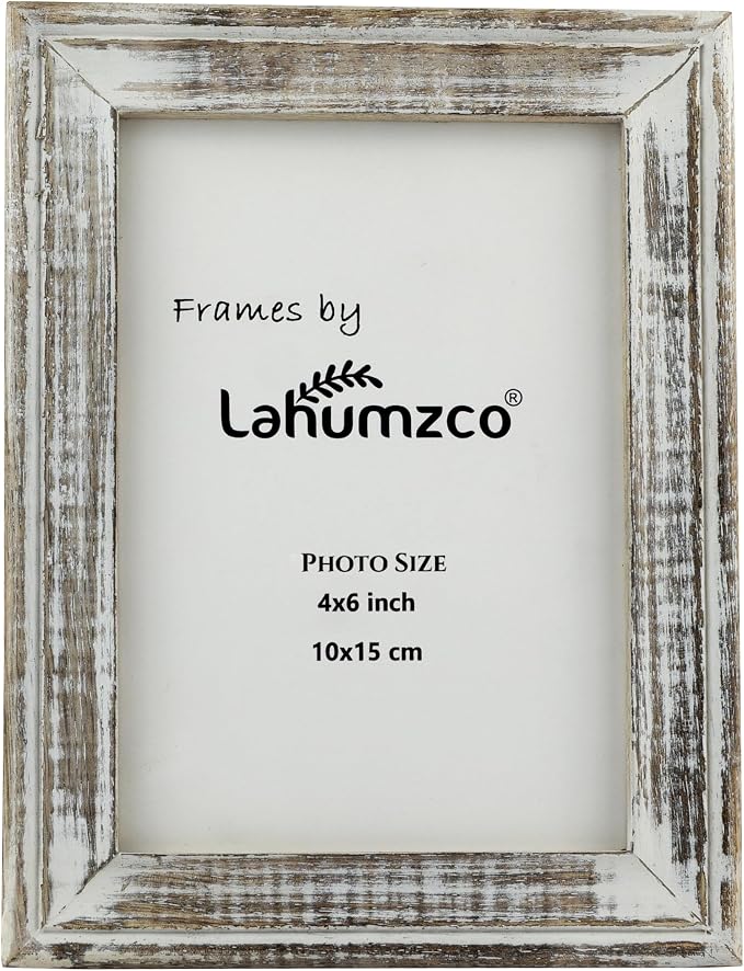 Marco de fotos de madera encalada de 4 x 6 pulgadas, aspecto rústico vintage de granja, marco de fotos bohemio envejecido de madera maciza para decoración de mesa y pared
