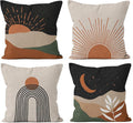 HIWX Set de 4 Fundas de Cojín Boho | Diseño Sol, Luna y Montañas | Estilo Moderno Paisaje | Decoración para Dormitorio, Sala y Exterior