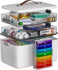 Organizador de medicamentos CTIME de 3 niveles con pastillero - Pastillero portátil y botiquín de primeros auxilios vacío para el hogar, viajes, caravana, escuela, residencia estudiantil, ideal para personas mayores, regalo para el padre