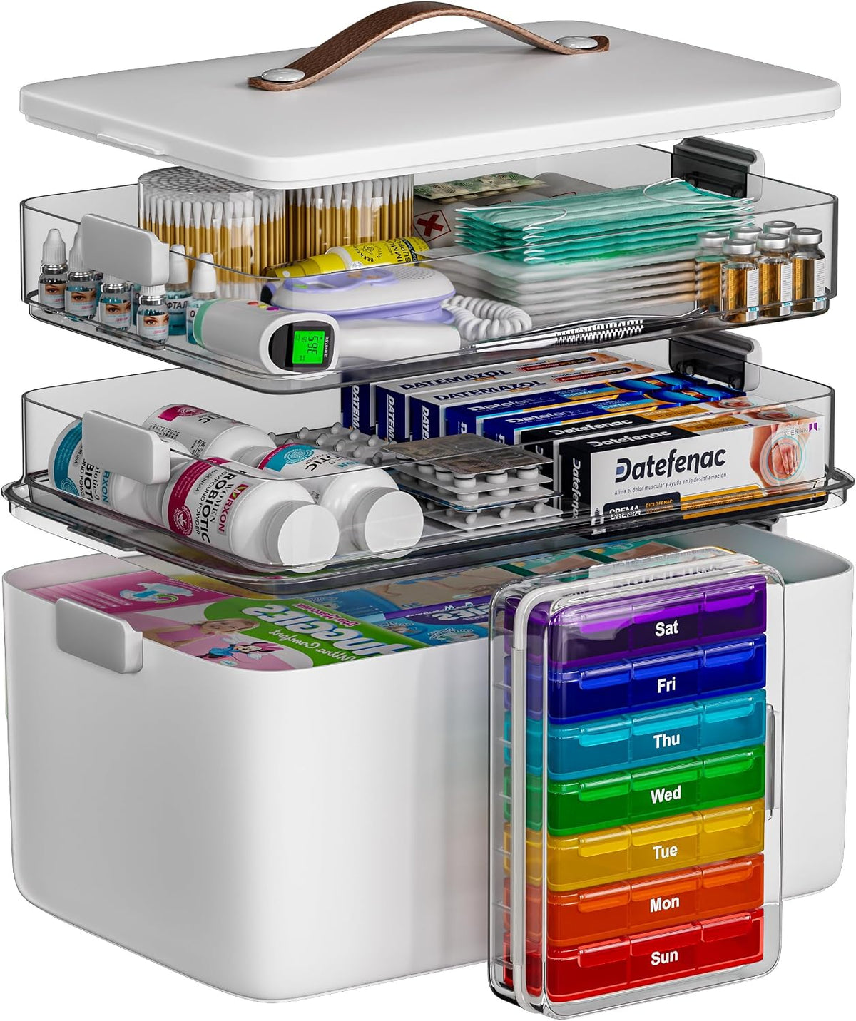 Organizador de medicamentos CTIME de 3 niveles con pastillero - Pastillero portátil y botiquín de primeros auxilios vacío para el hogar, viajes, caravana, escuela, residencia estudiantil, ideal para personas mayores, regalo para el padre