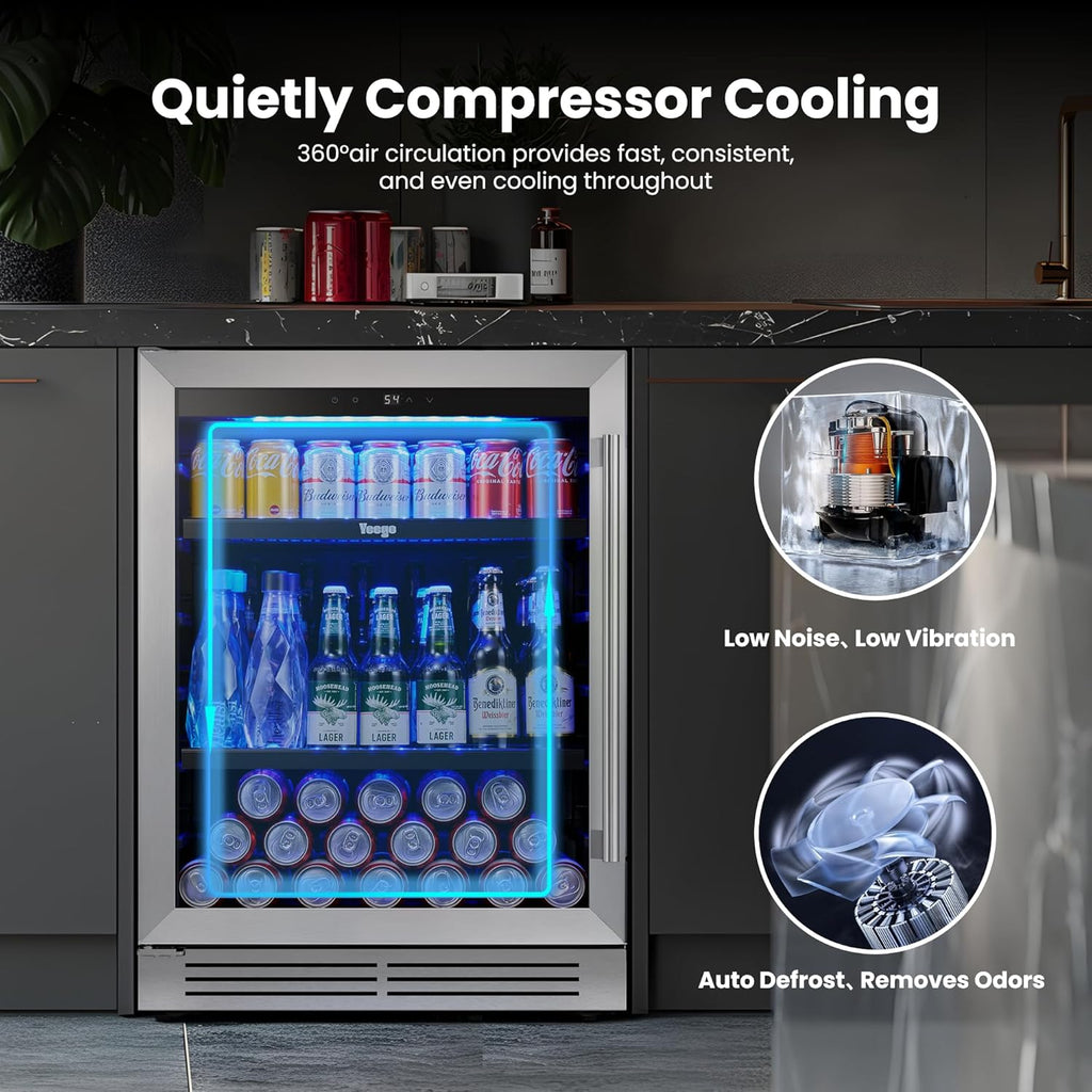 Refrigerador de bebidas Yeego - Mini refrigerador de 24 pulgadas con capacidad para 180 latas y puerta de cristal