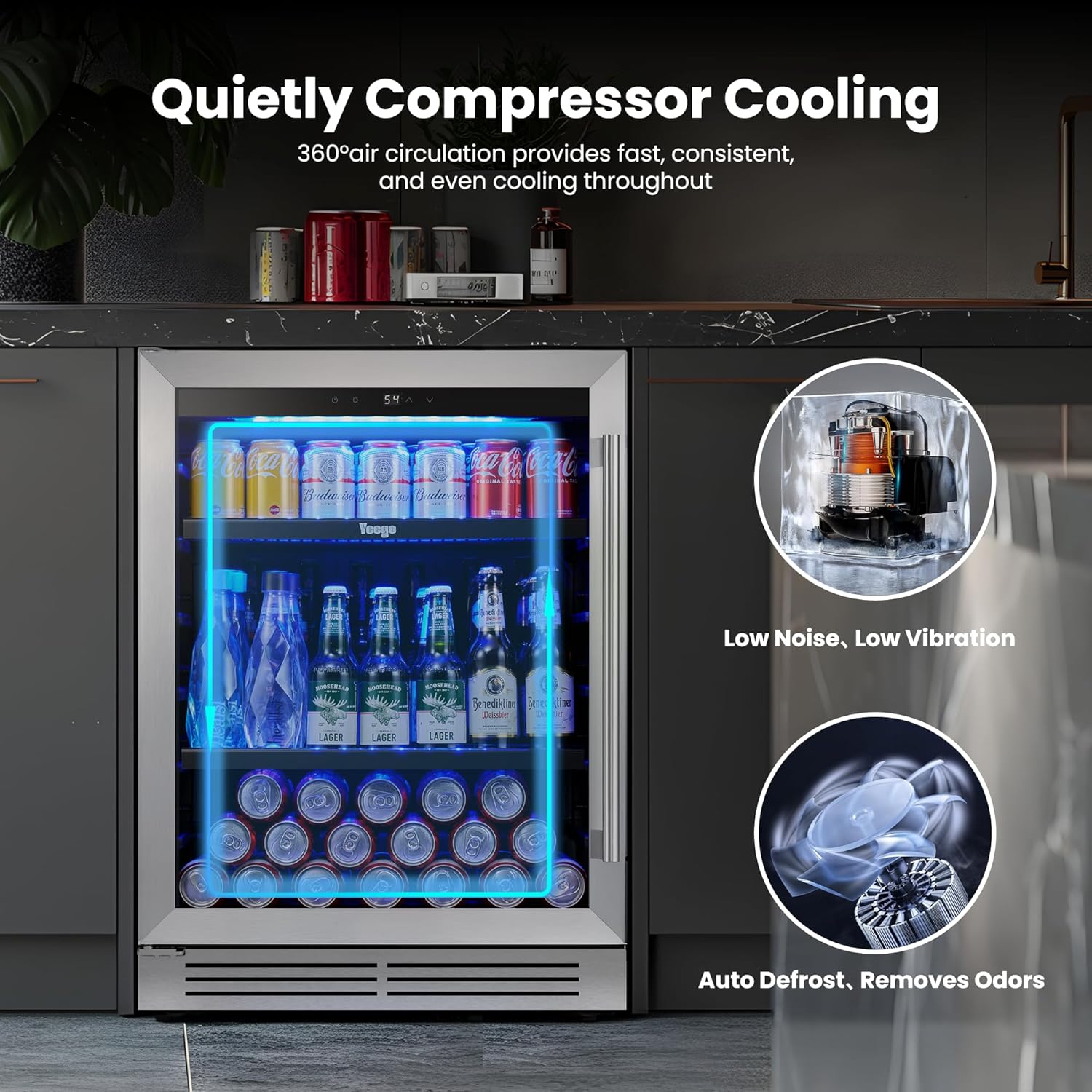 Refrigerador de bebidas Yeego - Mini refrigerador de 24 pulgadas con capacidad para 180 latas y puerta de cristal