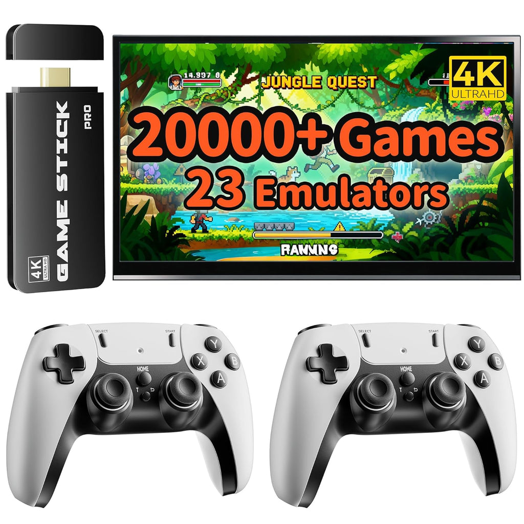 Consola de juegos retro mejorada FCHOZY 2026, Nostalgia Game Stick Pro, videojuegos clásicos con HDMI 4K, más de 20 000 juegos y 23 emuladores, controladores inalámbricos duales 2,4 G mejorados de 64 GB 