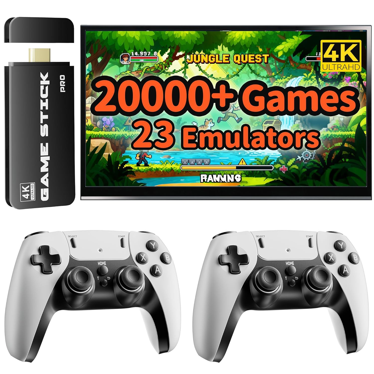 Consola de juegos retro mejorada FCHOZY 2026, Nostalgia Game Stick Pro, videojuegos clásicos con HDMI 4K, más de 20 000 juegos y 23 emuladores, controladores inalámbricos duales 2,4 G mejorados de 64 GB 