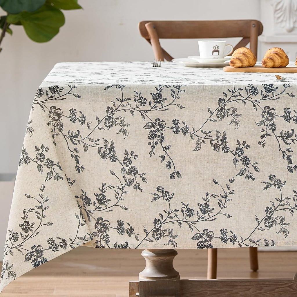 jinchan Mantel Rectangular Lino 132x178cm | Estampado Floral Farmhouse Beige | Lavable para Interior y Exterior