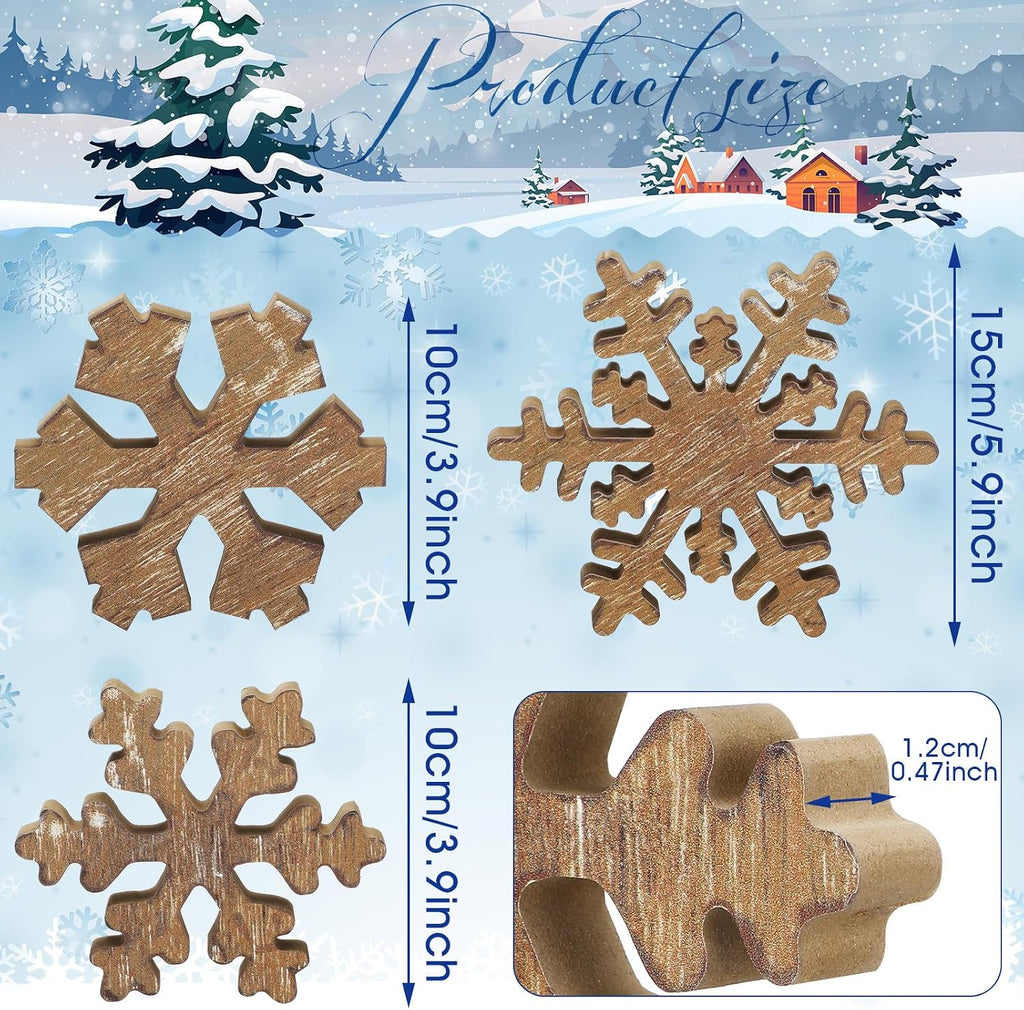 Bucherry 3 Piezas de Decoración de Copo de Nieve de Madera de Invierno Decoración Rústica de Copo de Nieve de Invierno para Mesa Letras de País de las Maravillas Bloques de Madera de Granja Bandejas
