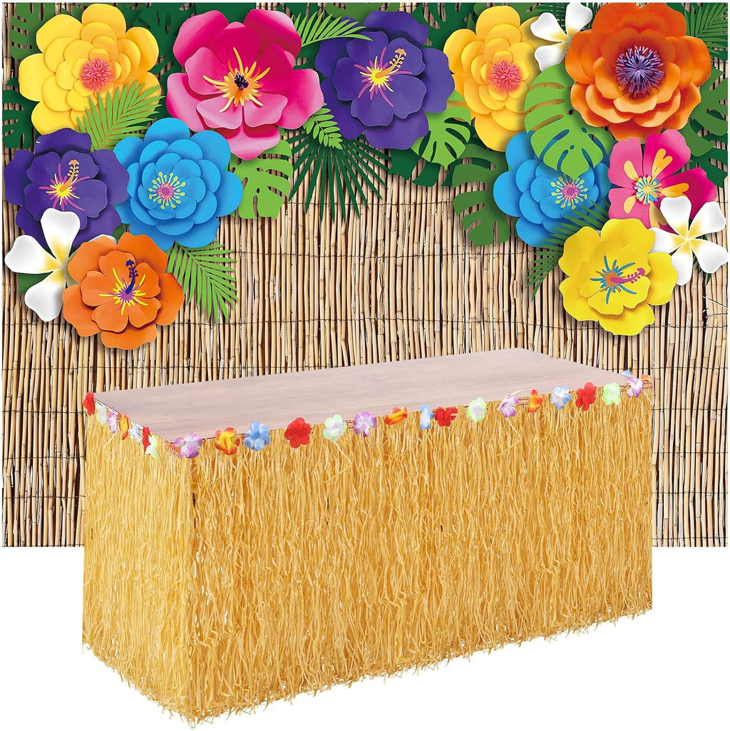 VitalCozy Fondo Fotografico Playa Hawaiana 7x5 pies + Falda de Mesa 108x29 pulgadas | Decoracion Tropical de Flores para Fiestas Luau y Eventos de Playa