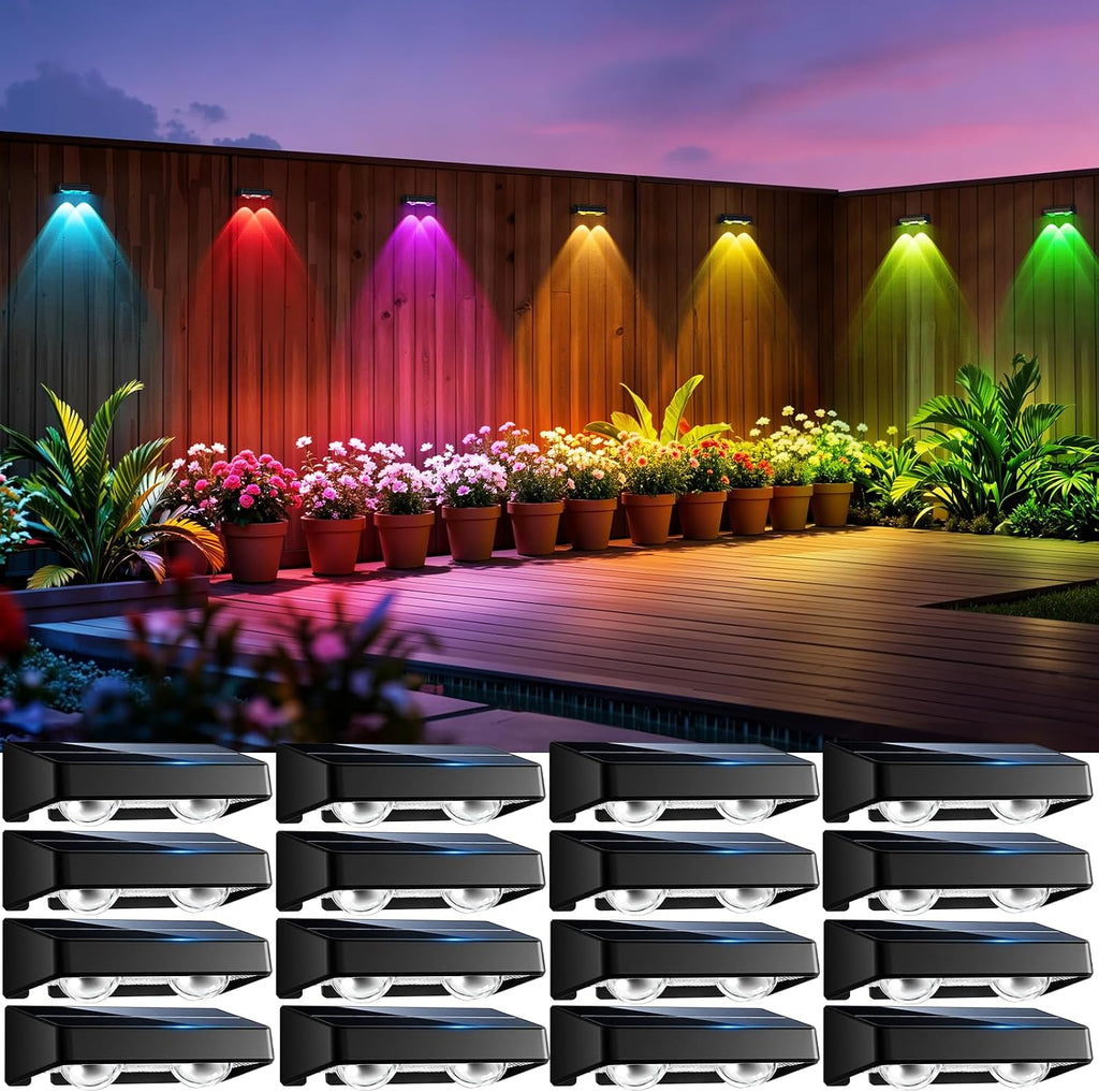 Luces Solares para Cerca nibuuecer | Paquete de 16, Cambio de Color con 9 Tonos RGB y 11 Modos | Impermeables IP65, Encendido Automático al Anochecer | para Patio y Terraza