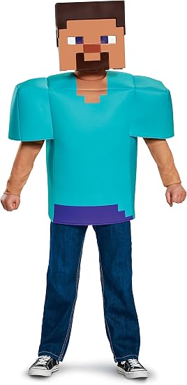Disfraz Steve Minecraft Licencia Oficial | ADULTO Talla L/XL | Túnica + Máscara 3D