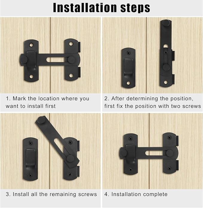 4 Pestillos Deslizantes para Puerta de Granero – Acero Inoxidable, Negro Mate