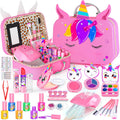 Mqsiuve Kids Makeup Kit for Girl - 2 in 1 Kids Washable Makeup Toys & Nail Art Kit with Nail Dryer and Storage Case, Real Girl Makeup Set Birthday Gifts Toys for 3 -12 Year Old Girls, Pink