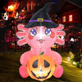 LETIME Ajolote inflable de Halloween de 5 pies con calabaza, lindo feliz Halloween, decoraciones al aire libre con luces LED integradas para patio, césped, jardín, fiesta interior, vacaciones