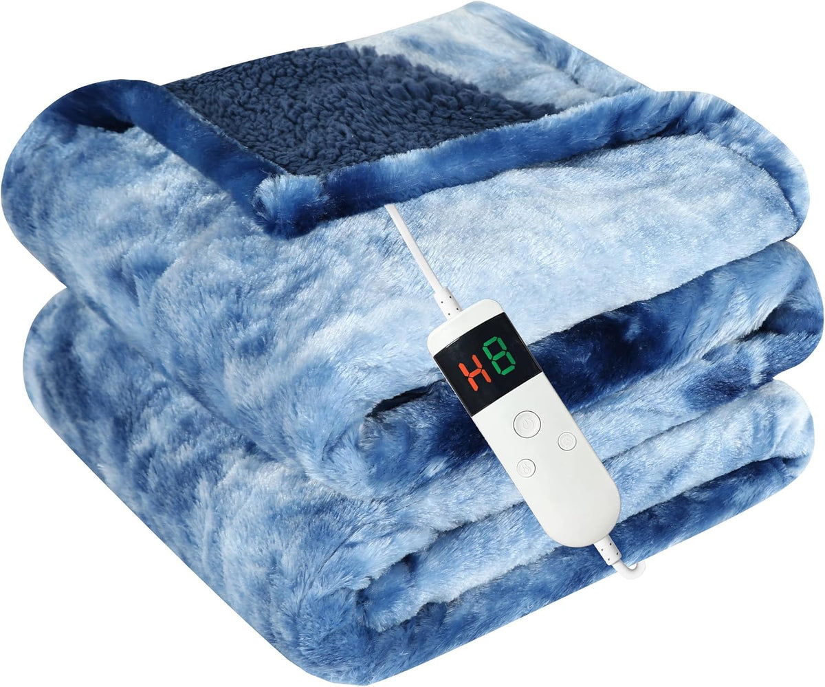 Manta Eléctrica Cushious 50x60 pulgadas – Franela y Sherpa, 10 Niveles de Calefacción, Temporizador 8h, Lavable a Máquina