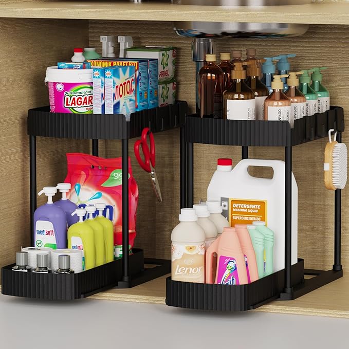 Ukeetap Paquete de 2 organizadores de almacenamiento extraíbles multiusos, organizadores para debajo del fregadero y almacenamiento para baño y cocina, organizadores y almacenamiento debajo