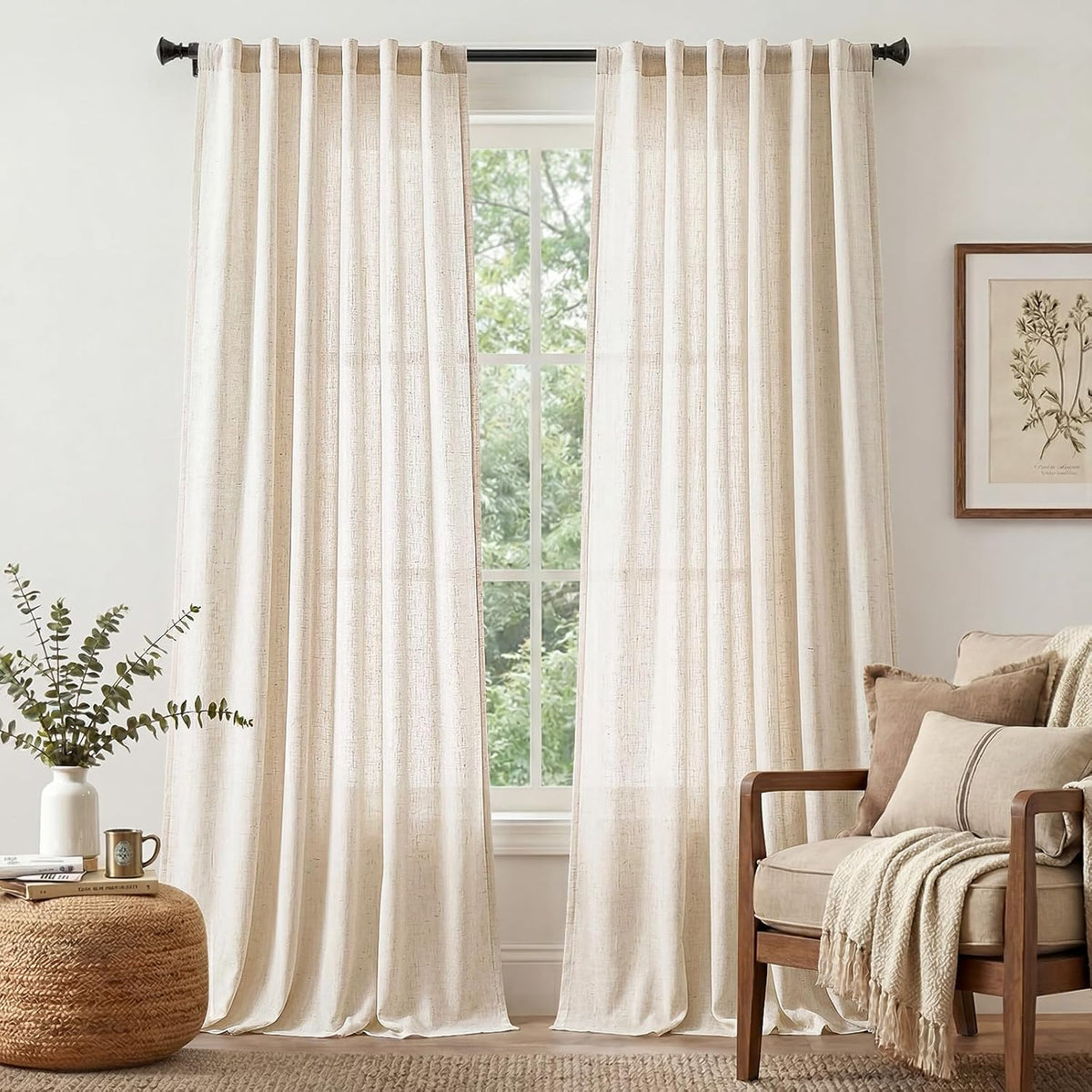 Cortinas Jinchan de mezcla de lino beige, 244 cm de largo, 2 paneles, cortinas de piso a techo para dormitorio y sala de estar, semitransparentes, 127 cm de ancho, estilo rústico natural, con bolsillo para barra y trabillas traseras (127 cm de ancho x