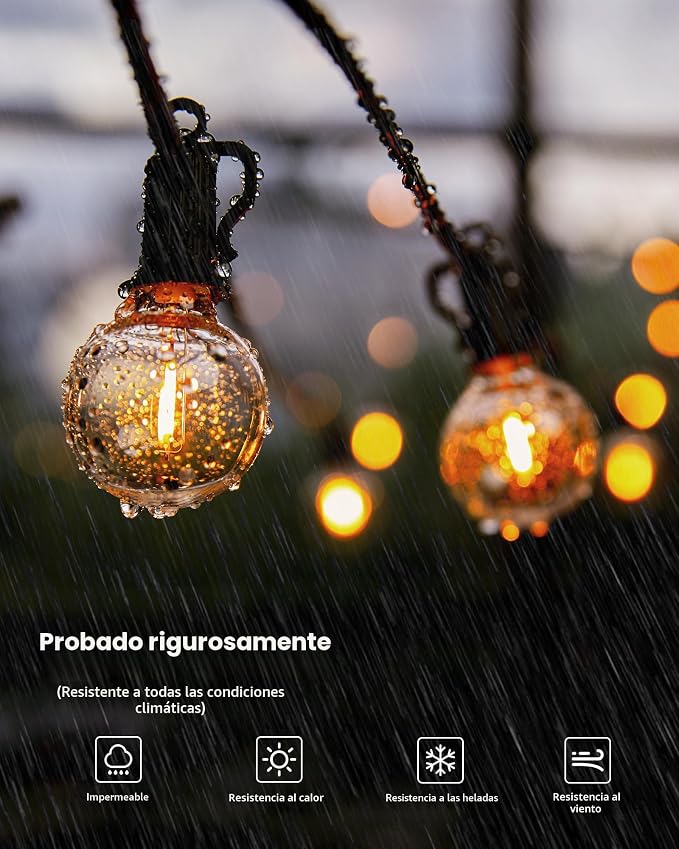 Tira de luces G40 de 25 pies, con focos transparentes, con certificado UL para patios traseros, interiores y exteriores, negro