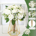 Ramos de novia artificiales de 5 piezas para boda - Ramos de flores blancas de 7 pulgadas para damas de honor, ramo de rosas falsas y gypsophila, ramo floral rústico pequeño, falso, bohemio