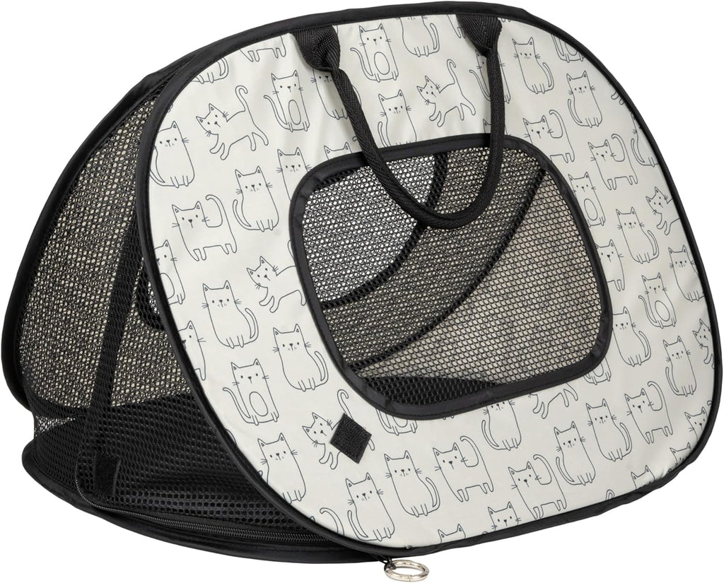 SportPet Designs Transportadora para Gatos Plegable Pop Open | Blanda para Gatos de Hasta 15 Libras | Ligera y Portatil | Con Ventilacion de Malla y Cremalleras Seguras | Estampado de Gatos