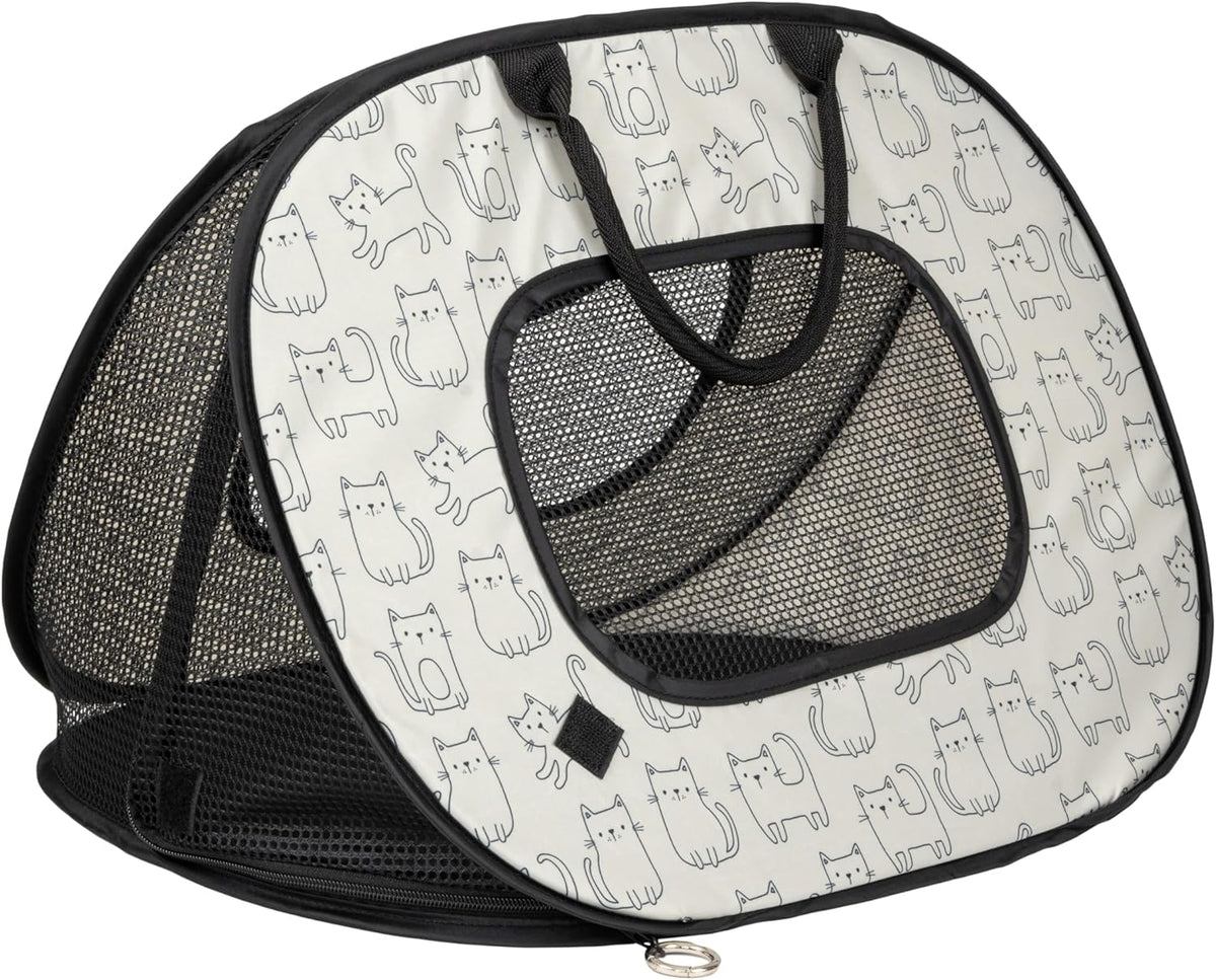 SportPet Designs Transportadora para Gatos Plegable Pop Open | Blanda para Gatos de Hasta 15 Libras | Ligera y Portatil | Con Ventilacion de Malla y Cremalleras Seguras | Estampado de Gatos