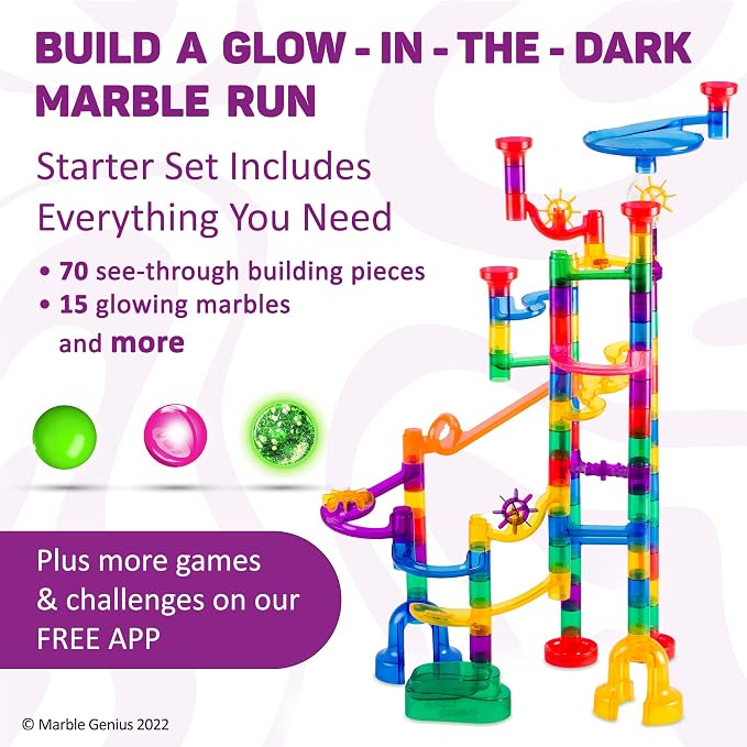 Marble Genius Glow Run – Set de Inicio de Pista de Canicas 115 Piezas con App