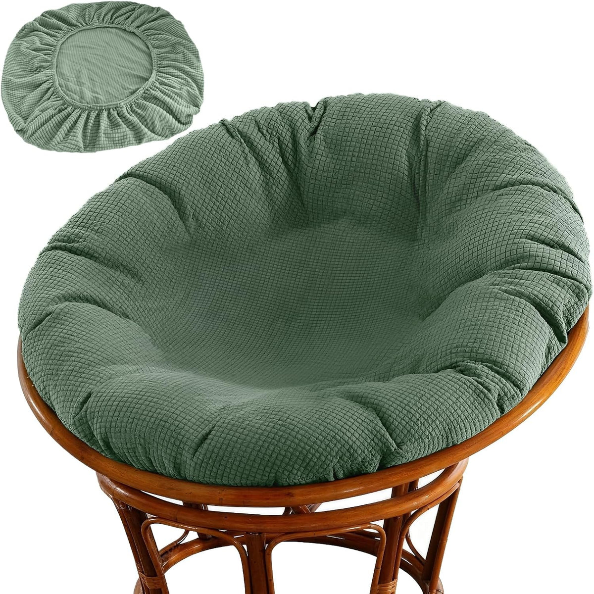 Funda de Cojín para Silla Papasan Wibeelee 140 x 140 cm, Funda Suave Felpa Solo Removible y Lavable a Máquina con Diseño Ajustable (Verde Té)