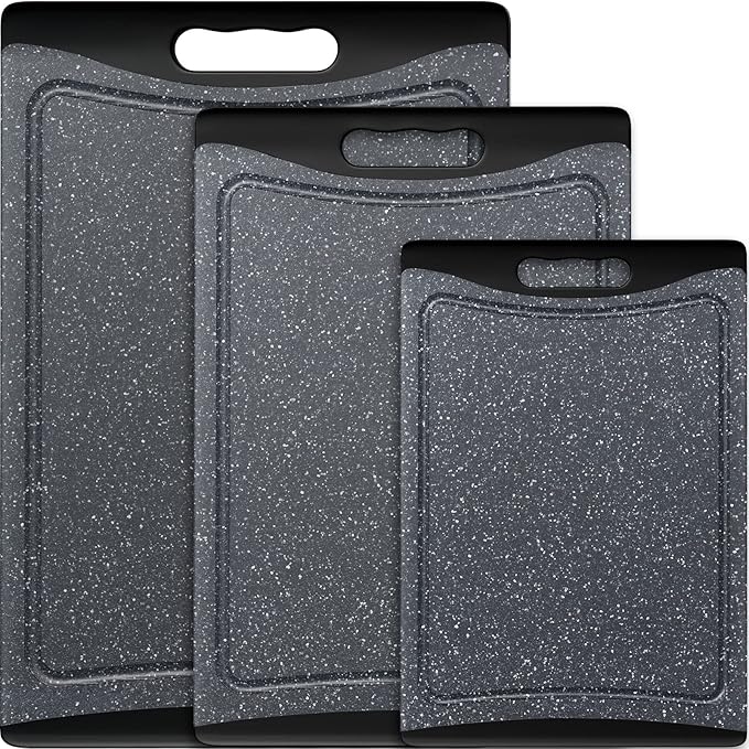 Tablas de cortar extra grandes, tablas de cortar de plástico para cocina (juego de 3) juego de tablas de cortar apto para lavavajillas, tabla de cortar con ranuras para jugos, asas de fácil agarre
