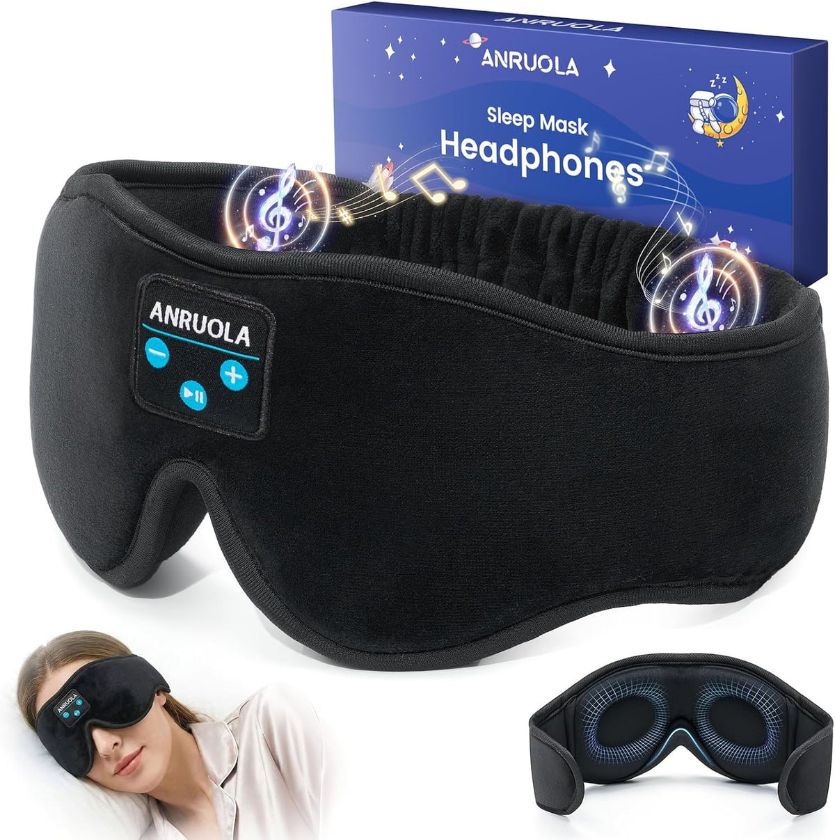 Antifaz para Dormir con Audifonos Bluetooth 5.4 | Mascara 3D con Altavoces HD Estereo Integrados | Diadema para Dormir de Lado | Ideal para Siestas y Meditacion | Unisex