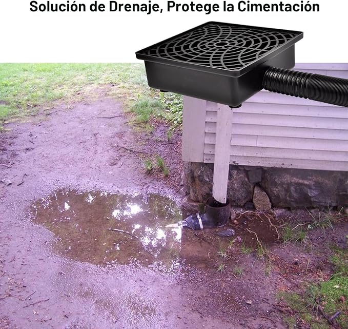 Prestantious Extensiones de bajante de canalón para cuenca de captación, 12 x 12 pulgadas, extensor de bajante de cuenca de captación de bajo perfil con tubo flexible de 2 pulgadas de diámetro