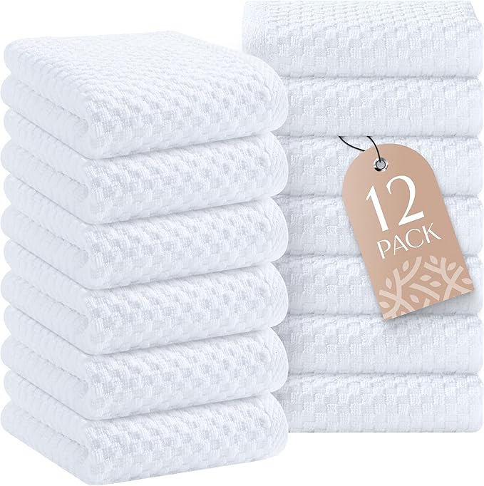 Wealuxe Paquete de 12 toallas de cocina superabsorbentes, 100 % algodón, 450 GSM, gruesas, lavables a máquina, para secar la cocina, limpieza